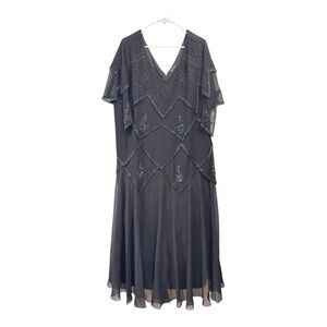 Whimsigoth Beaded Maxi Dress Size 3X Tiered Flapper style Black Chiffon Elegant